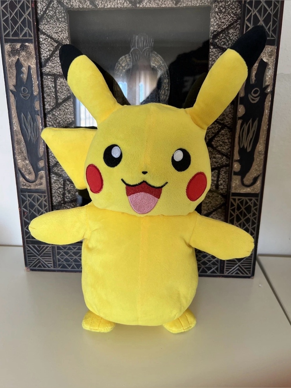 Pokemon Pikachu Plush - Yellow with Black Ears and Red Cheeks. Talks & Lights Up